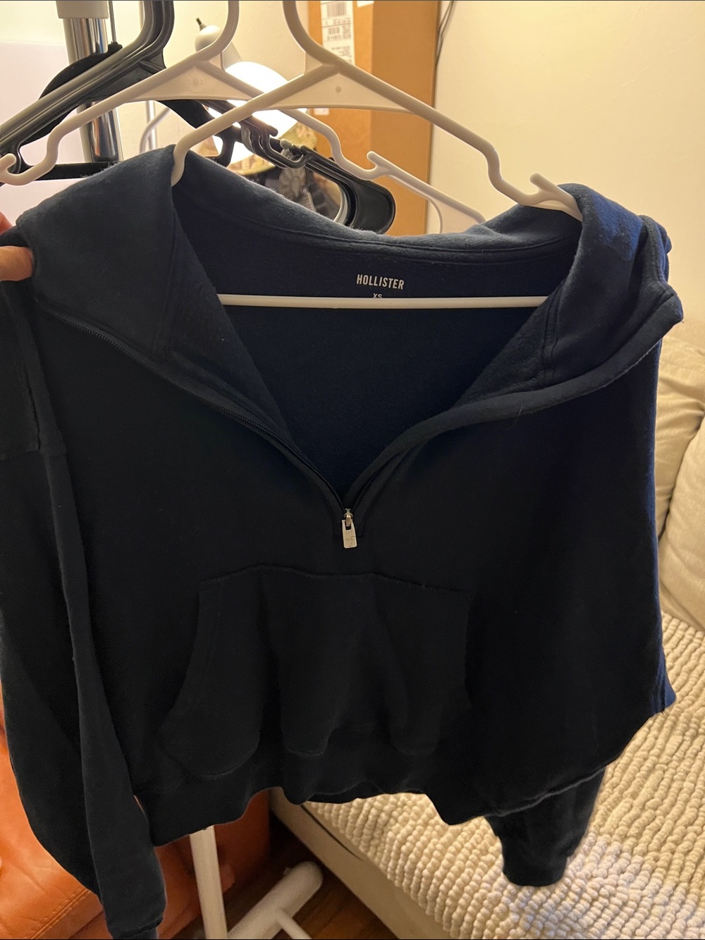 Hollister Navy Half-Zip Pullover Hoodie